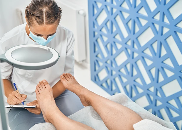 podologist checking foot